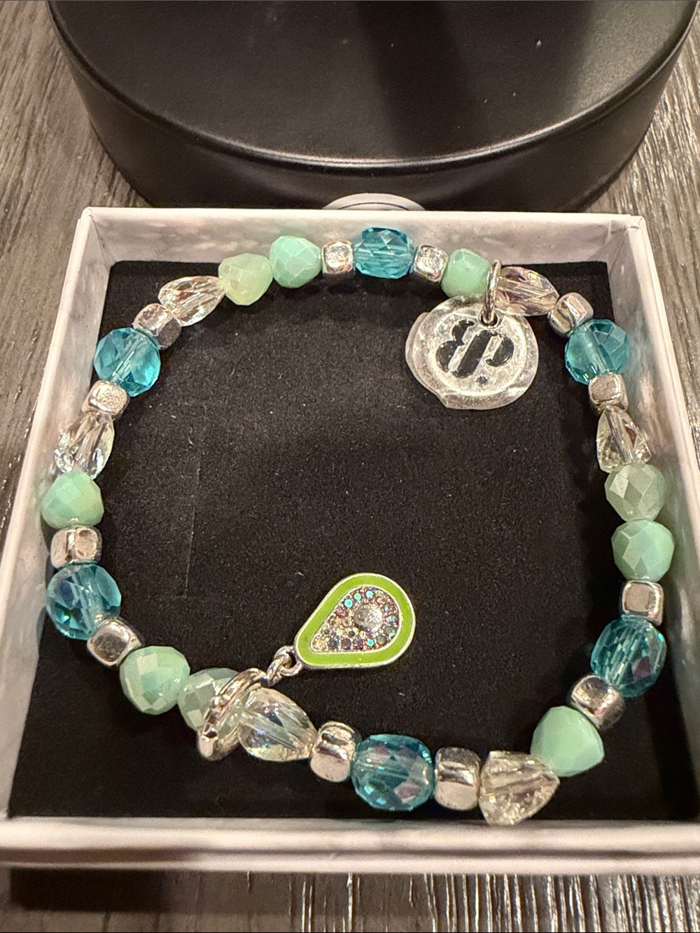 Multicolor Crystal Bead Stretch Bracelet with Avocado 🥑 Charm